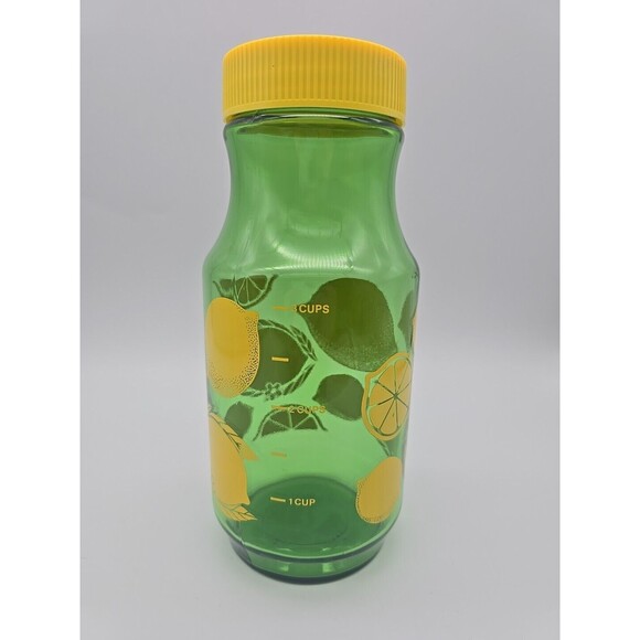 Vintage Anchor Hocking  Lemonade Jar Green Glass Painted Lemons  Screw On Lid - Picture 3 of 12